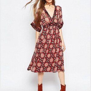 ASOS Women’s Pink and Brown Midi Sundress with Bishop‎ Sleeves Size 2